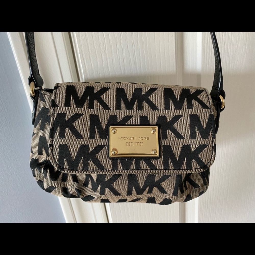 Michael Kors Black and Brown Logo Crossbody Bag